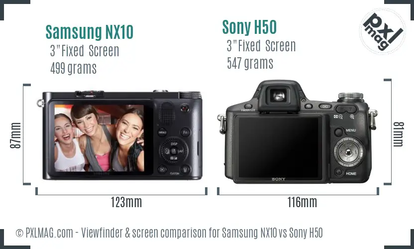 Samsung NX10 vs Sony H50 Screen and Viewfinder comparison