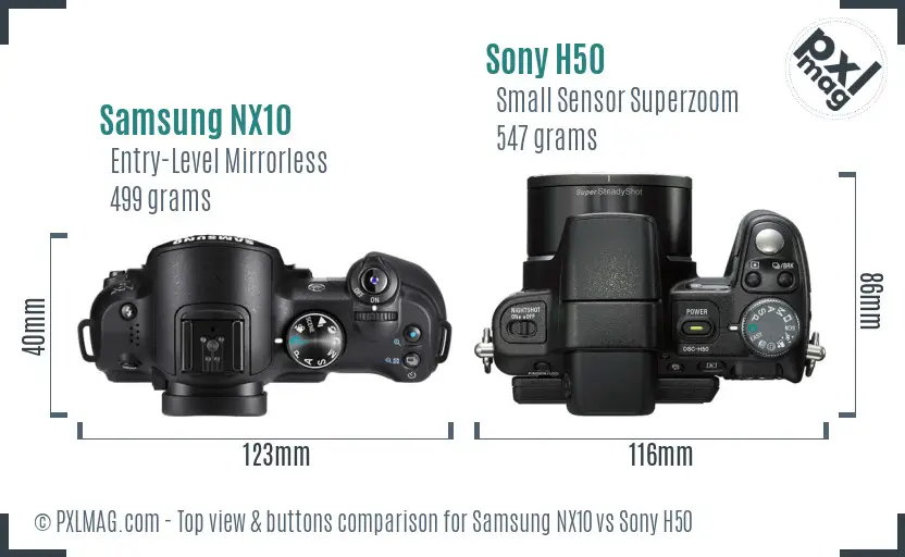 Samsung NX10 vs Sony H50 top view buttons comparison