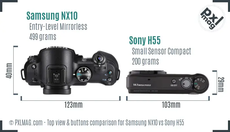 Samsung NX10 vs Sony H55 top view buttons comparison