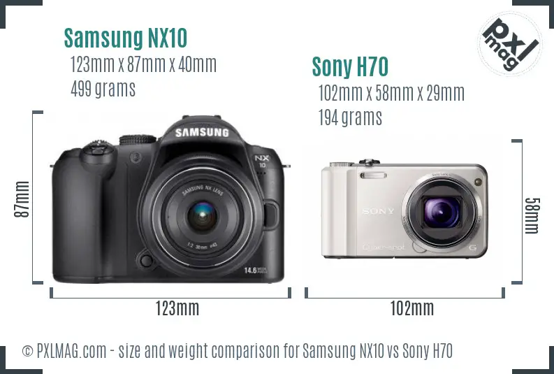 Samsung NX10 vs Sony H70 size comparison Samsung NX10 vs Sony H70 size comparison