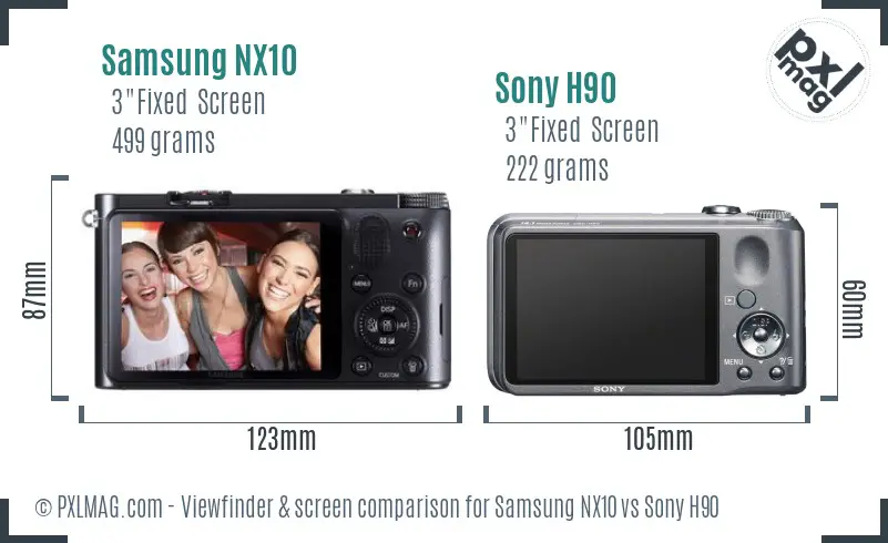 Samsung NX10 vs Sony H90 Screen and Viewfinder comparison