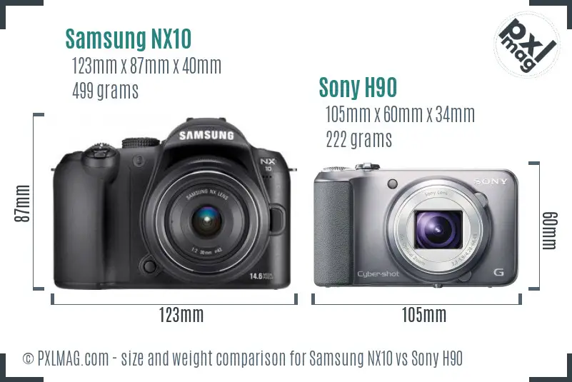 Samsung NX10 vs Sony H90 size comparison