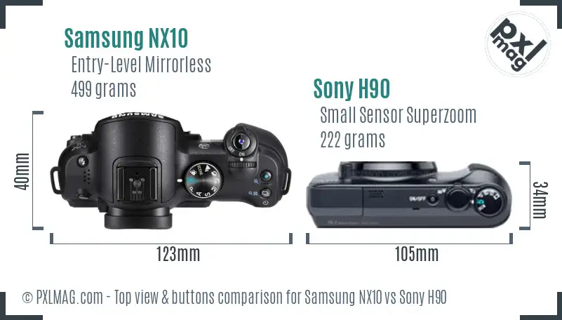 Samsung NX10 vs Sony H90 top view buttons comparison