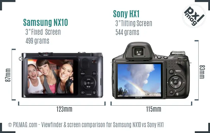 Samsung NX10 vs Sony HX1 Screen and Viewfinder comparison