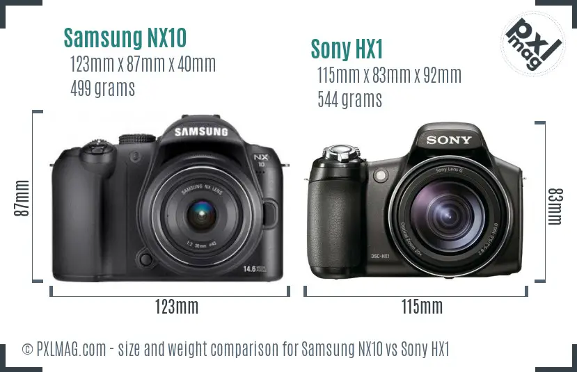 Samsung NX10 vs Sony HX1 size comparison