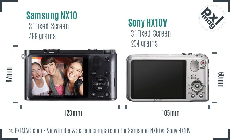 Samsung NX10 vs Sony HX10V Screen and Viewfinder comparison