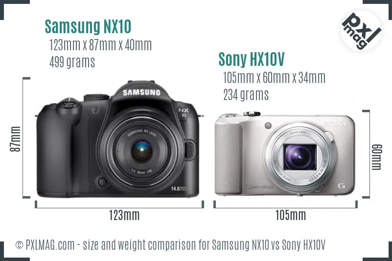 Samsung NX10 vs Sony HX10V size comparison