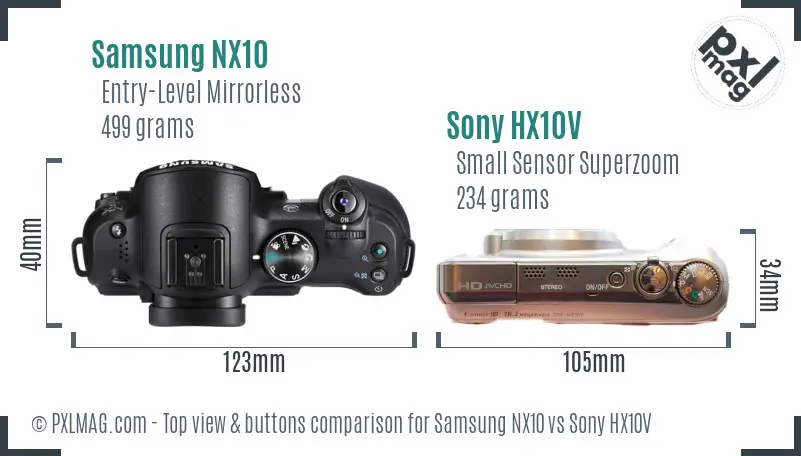 Samsung NX10 vs Sony HX10V top view buttons comparison