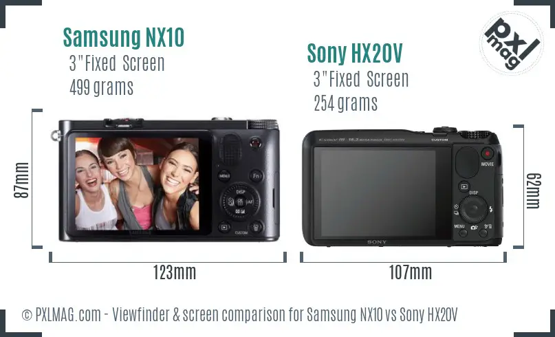 Samsung NX10 vs Sony HX20V Screen and Viewfinder comparison