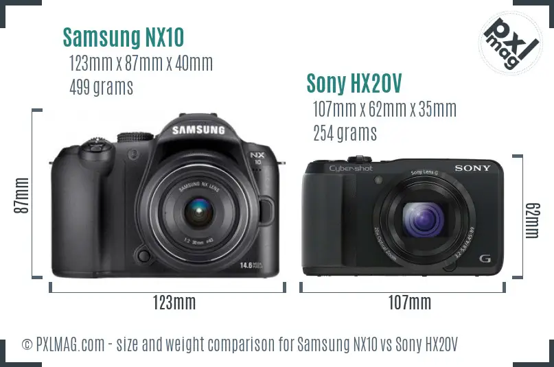 Samsung NX10 vs Sony HX20V size comparison