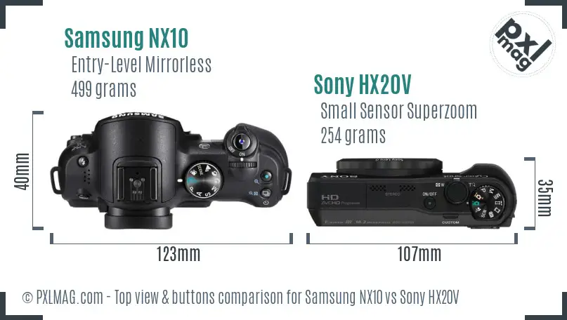 Samsung NX10 vs Sony HX20V top view buttons comparison