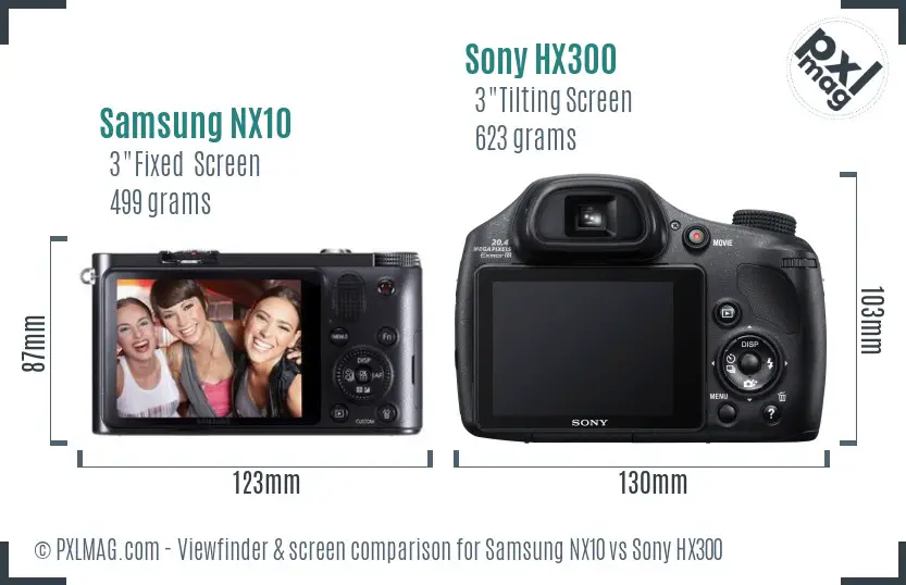 Samsung NX10 vs Sony HX300 Screen and Viewfinder comparison