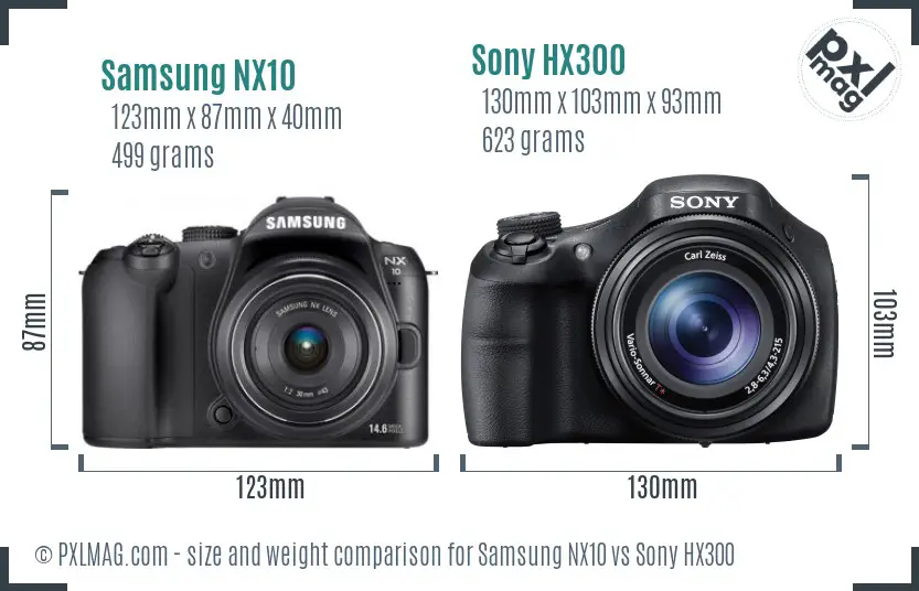 Samsung NX10 vs Sony HX300 size comparison