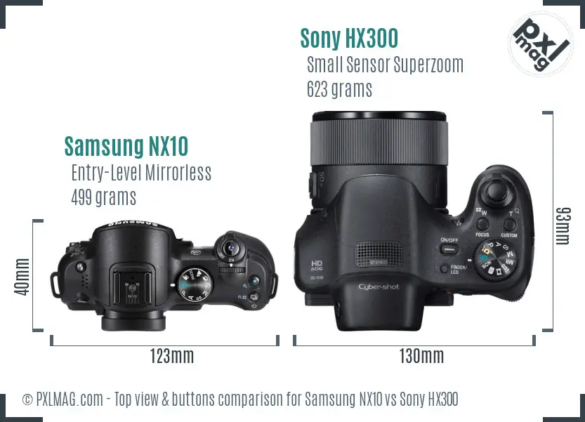 Samsung NX10 vs Sony HX300 top view buttons comparison