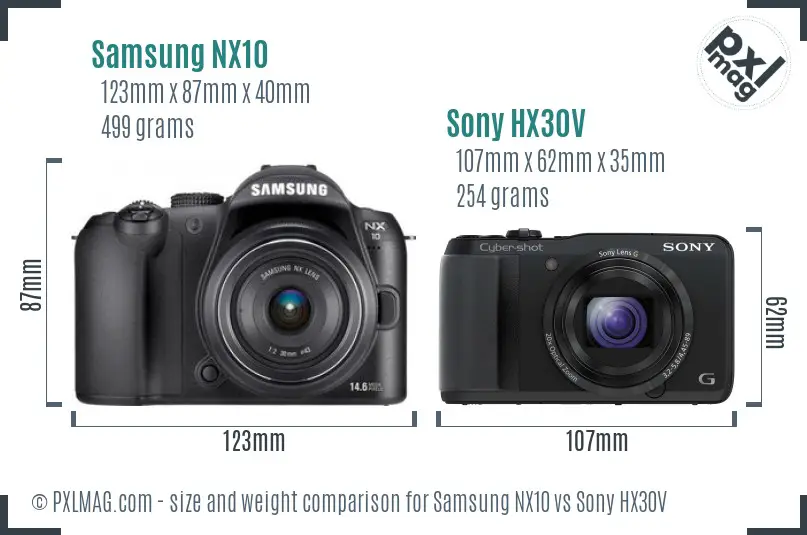 Samsung NX10 vs Sony HX30V size comparison