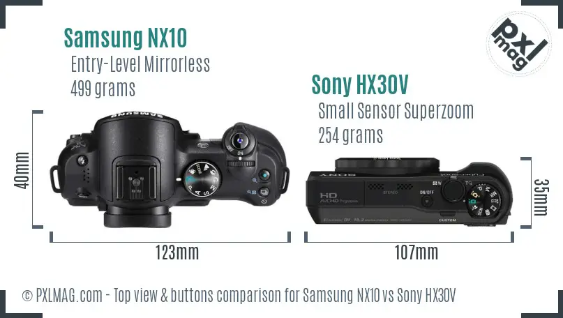 Samsung NX10 vs Sony HX30V top view buttons comparison