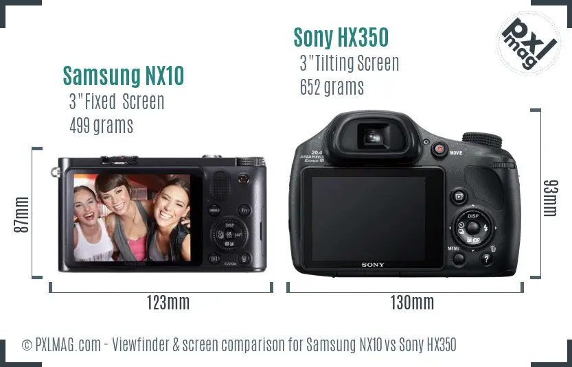 Samsung NX10 vs Sony HX350 Screen and Viewfinder comparison Samsung NX10 vs Sony HX350 Screen and Viewfinder comparison