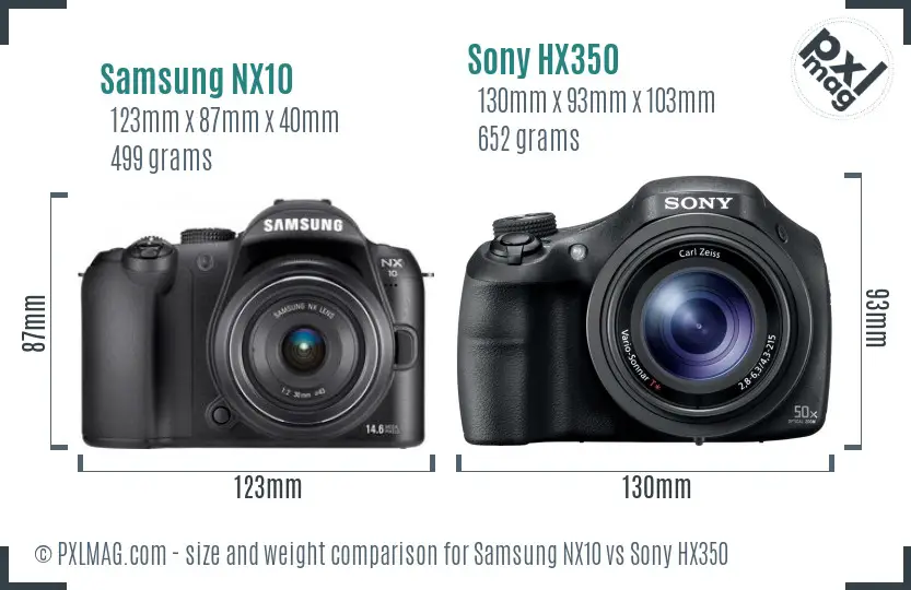 Samsung NX10 vs Sony HX350 size comparison Samsung NX10 vs Sony HX350 size comparison