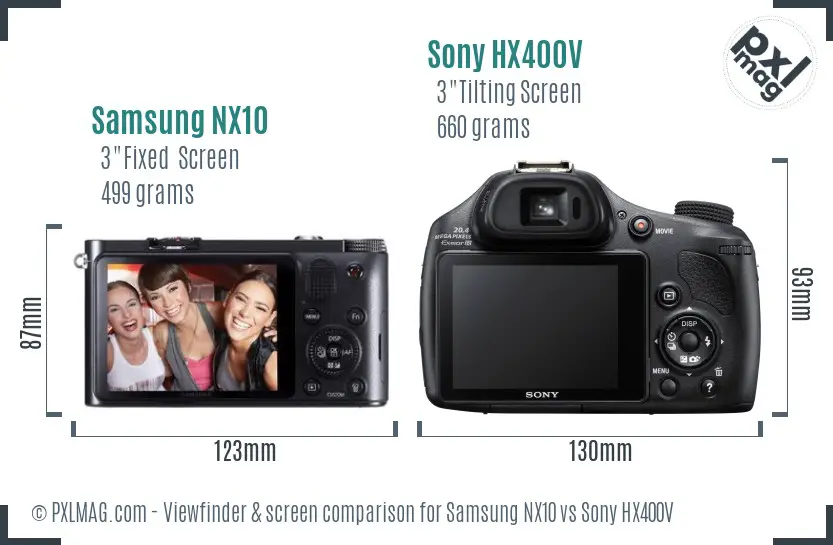Samsung NX10 vs Sony HX400V Screen and Viewfinder comparison