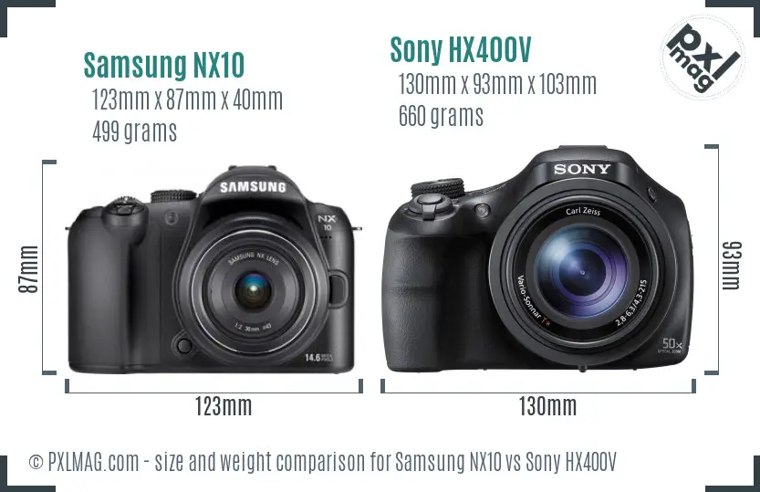 Samsung NX10 vs Sony HX400V size comparison