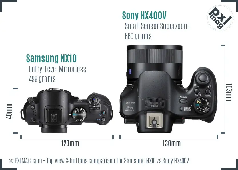 Samsung NX10 vs Sony HX400V top view buttons comparison