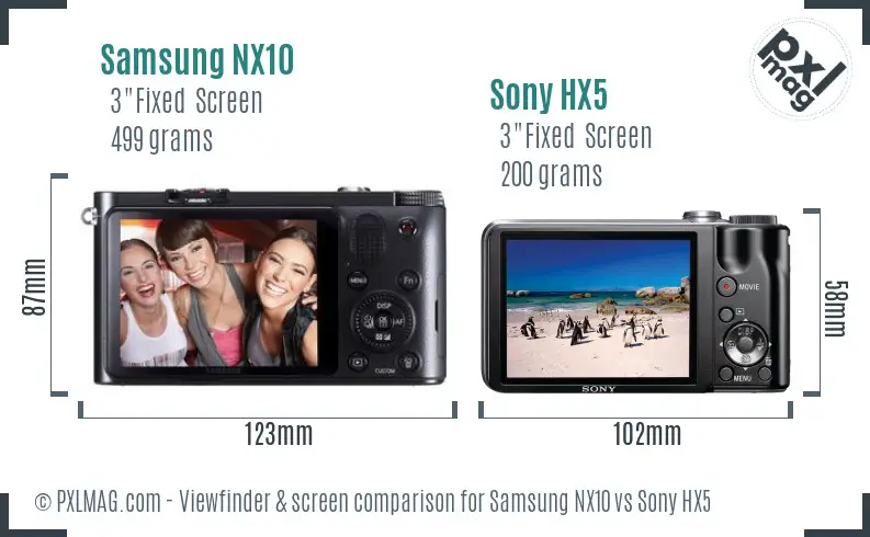 Samsung NX10 vs Sony HX5 Screen and Viewfinder comparison