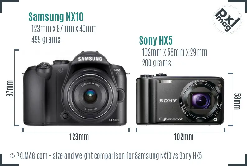 Samsung NX10 vs Sony HX5 size comparison