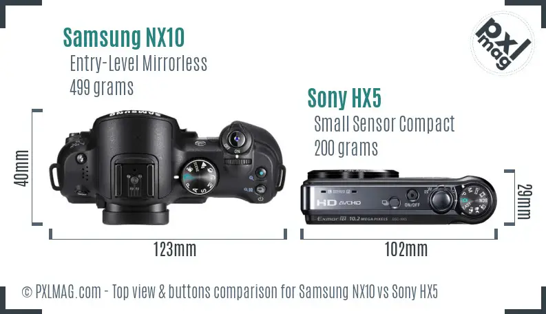 Samsung NX10 vs Sony HX5 top view buttons comparison