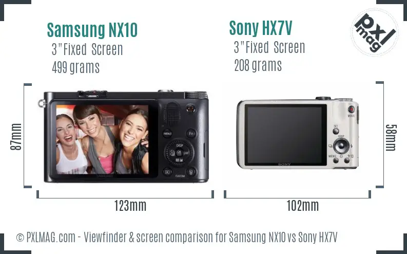 Samsung NX10 vs Sony HX7V Screen and Viewfinder comparison