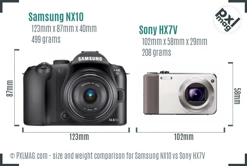 Samsung NX10 vs Sony HX7V size comparison