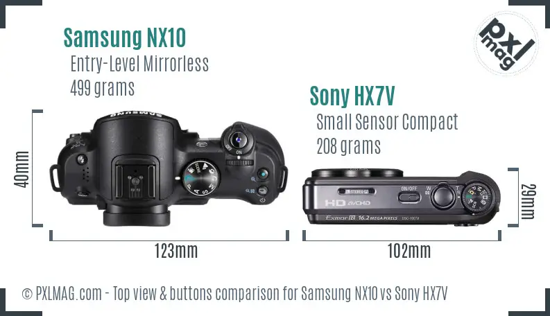Samsung NX10 vs Sony HX7V top view buttons comparison