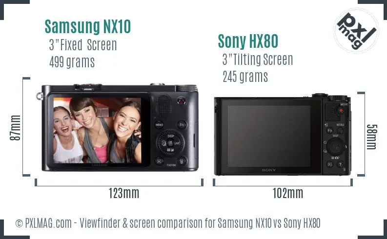 Samsung NX10 vs Sony HX80 Screen and Viewfinder comparison