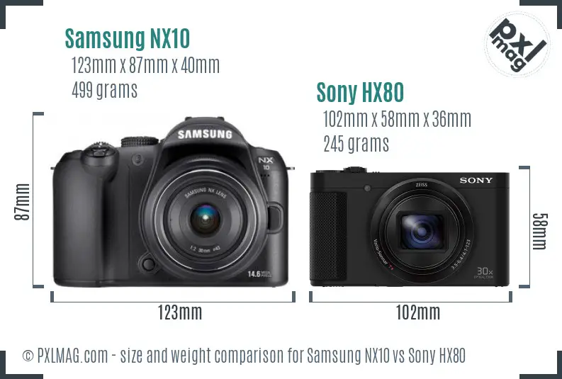 Samsung NX10 vs Sony HX80 size comparison