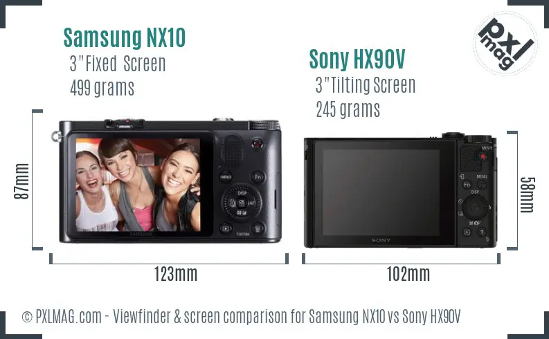 Samsung NX10 vs Sony HX90V Screen and Viewfinder comparison