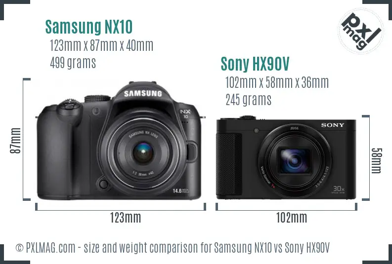 Samsung NX10 vs Sony HX90V size comparison