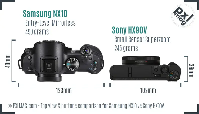 Samsung NX10 vs Sony HX90V top view buttons comparison