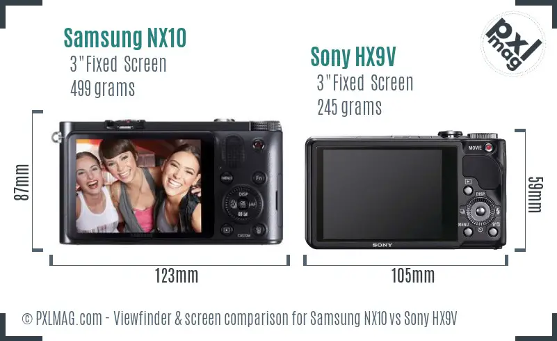 Samsung NX10 vs Sony HX9V Screen and Viewfinder comparison