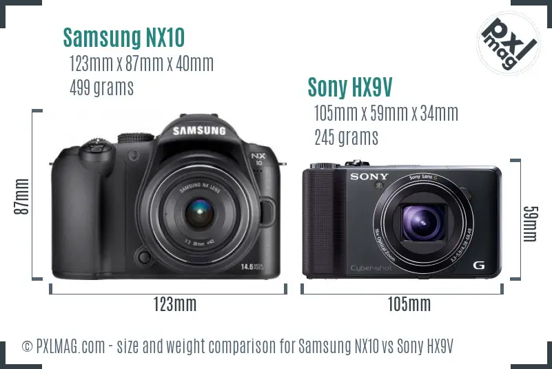 Samsung NX10 vs Sony HX9V size comparison