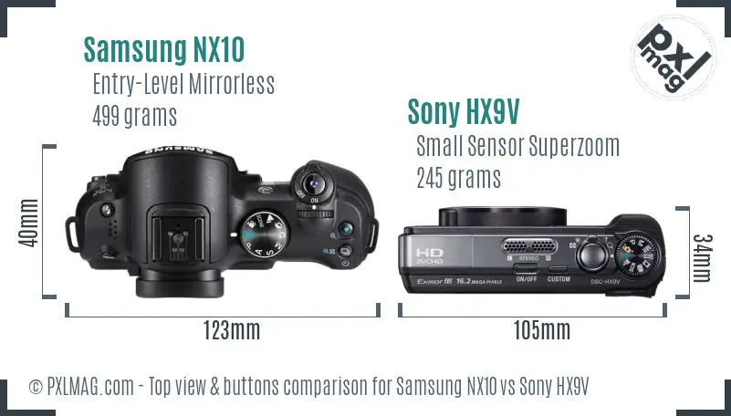 Samsung NX10 vs Sony HX9V top view buttons comparison