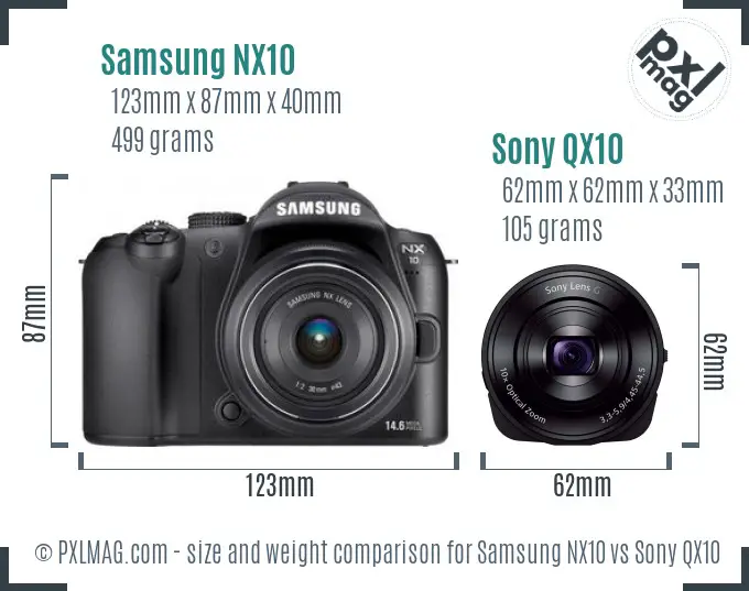 Samsung NX10 vs Sony QX10 size comparison