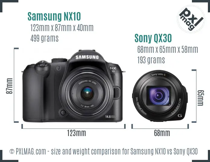 Samsung NX10 vs Sony QX30 size comparison