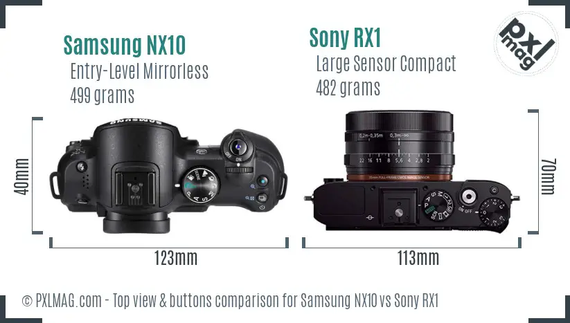 Samsung NX10 vs Sony RX1 top view buttons comparison
