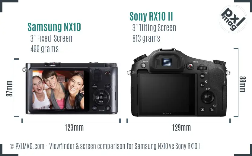 Samsung NX10 vs Sony RX10 II Screen and Viewfinder comparison