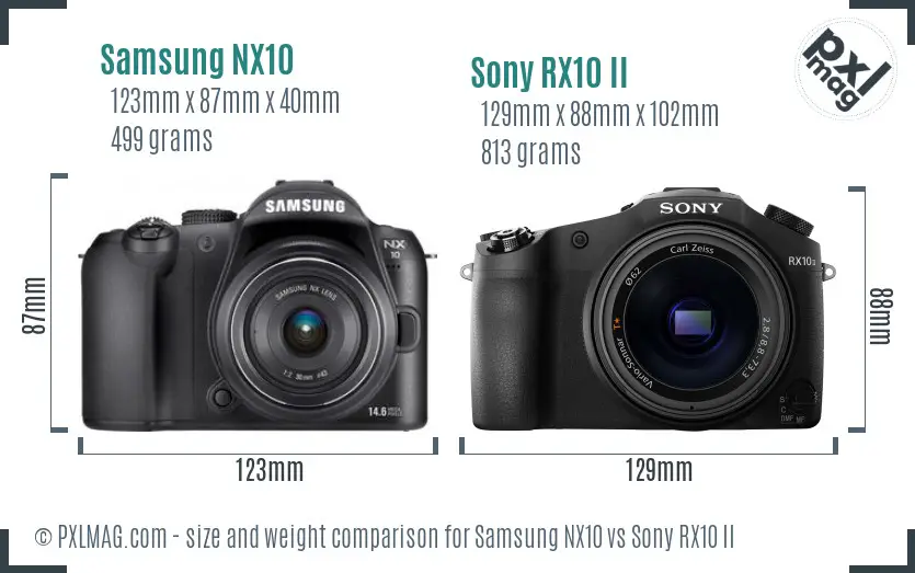 Samsung NX10 vs Sony RX10 II size comparison