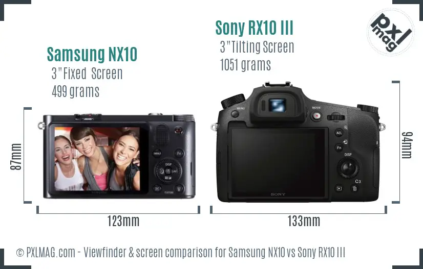 Samsung NX10 vs Sony RX10 III Screen and Viewfinder comparison