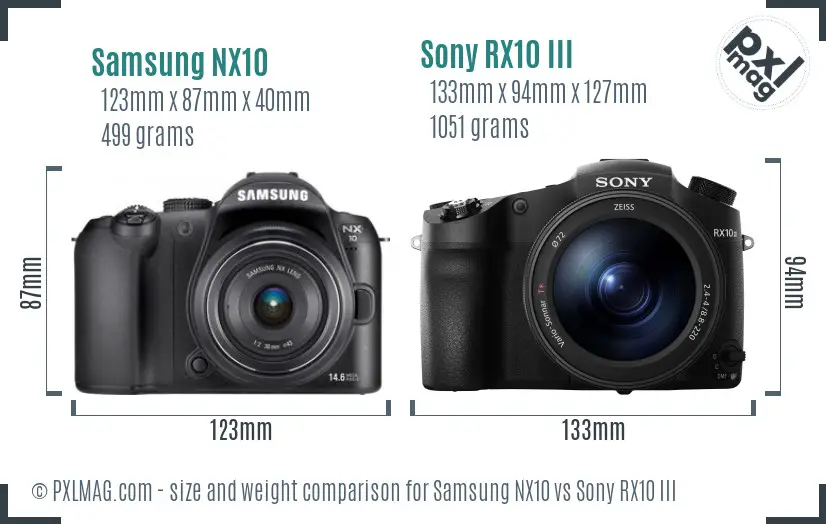 Samsung NX10 vs Sony RX10 III size comparison