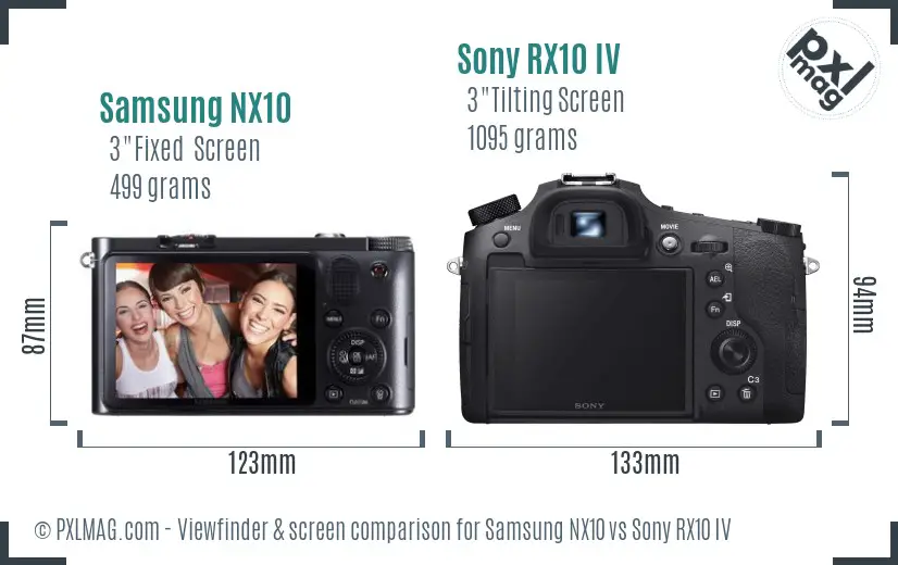Samsung NX10 vs Sony RX10 IV Screen and Viewfinder comparison