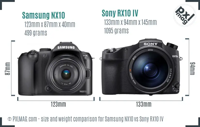 Samsung NX10 vs Sony RX10 IV size comparison