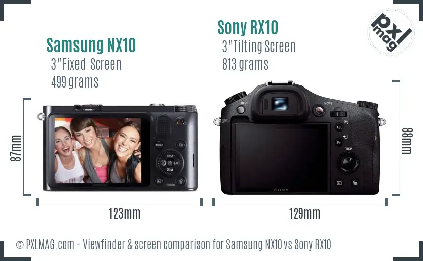 Samsung NX10 vs Sony RX10 Screen and Viewfinder comparison