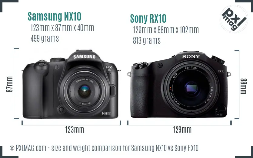 Samsung NX10 vs Sony RX10 size comparison